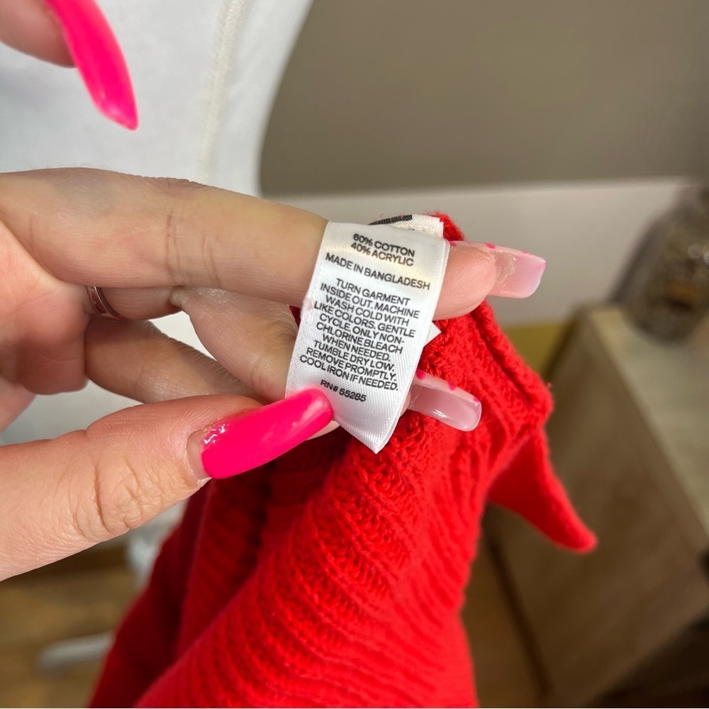 2/$25 Express Bright Red Striped Knit Woven Pullover Bold Chunky Thick Sweater S - Picture 15 of 15